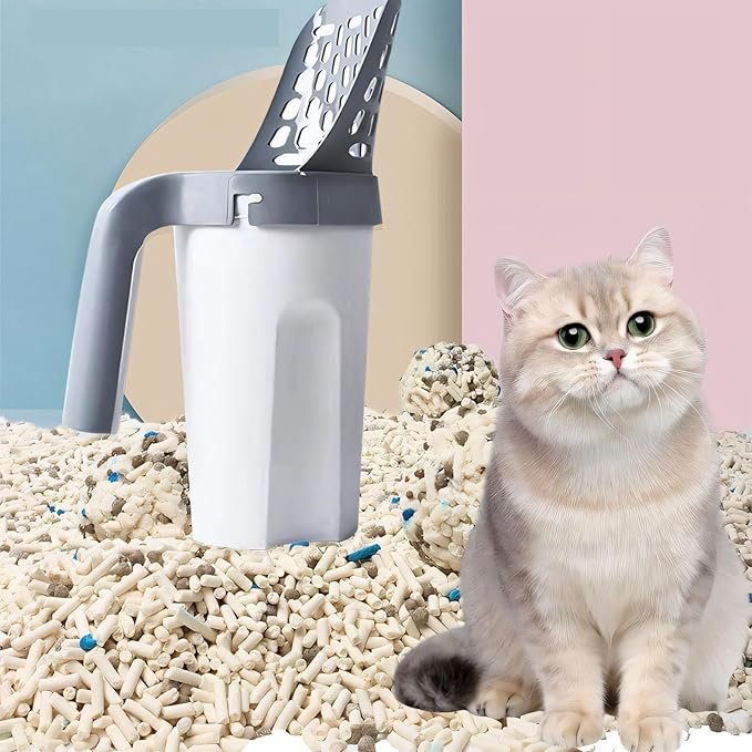 ที่ตักทรายแมวแบบพกพา 2-in-1 พร้อมถุงในตัว ที่ตักทรายและอึแมว Meowbud มาพร้อมที่วาง