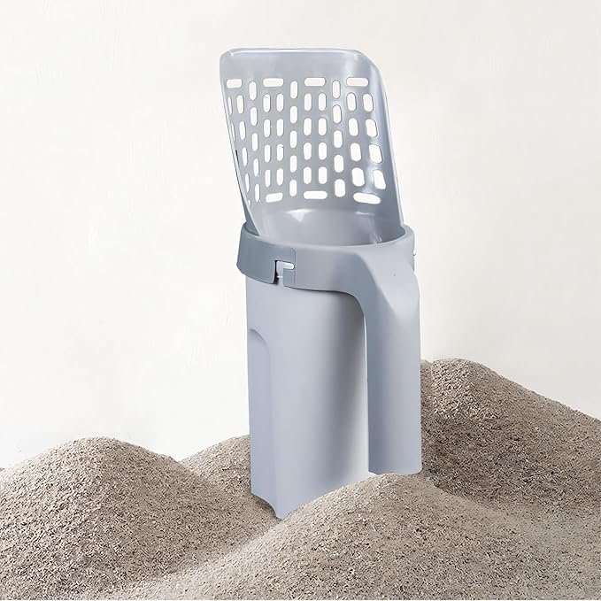 ที่ตักทรายแมวแบบพกพา 2-in-1 พร้อมถุงในตัว ที่ตักทรายและอึแมว Meowbud มาพร้อมที่วาง