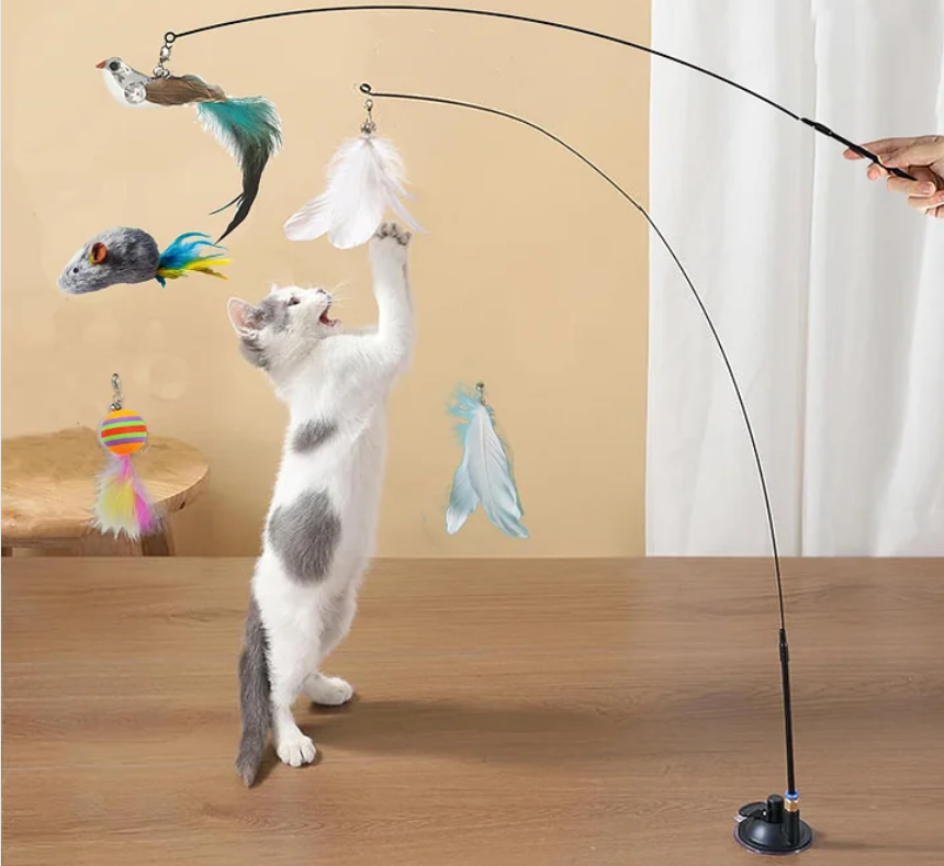 ของเล่นแมวแบบโต้ตอบ ขนนกธรรมชาติ