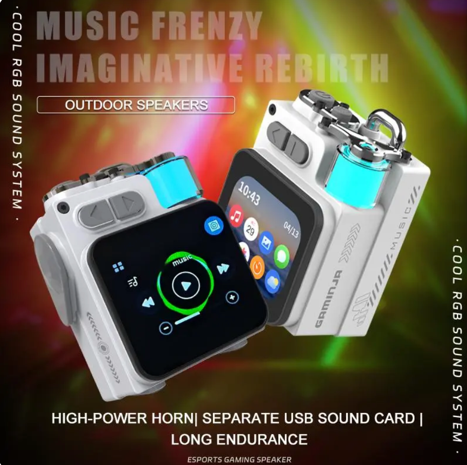 🔊 ลำโพงไร้สาย GAMINJA แบบพกพา มัลติฟังก์ชันขนาดมินิ พร้อมไฟสุดเท่ ลำโพงสเตอริโอพร้อมวิทยุในตัว เหมาะสำหรับใช้ในบ้านและออฟฟิศ 🎶